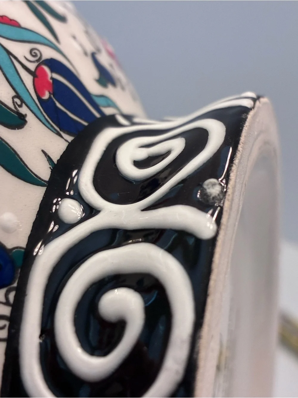 Nakkas Cini hand-painted Turkish ceramic pitcher